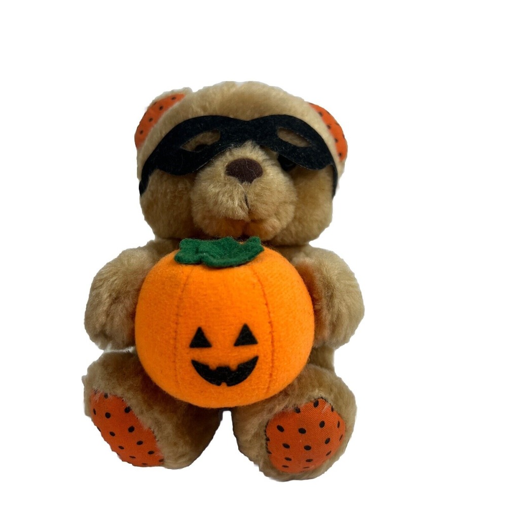 Vintage Russ Berrie Luv‎ Pets Halloween PUMPKIN Masked 5" Teddy Bear
